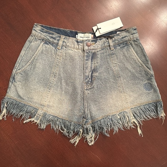 Brand New Honor The Gift Denim Fringe Shorts Light Indigo Boho Blue Jean Shorts